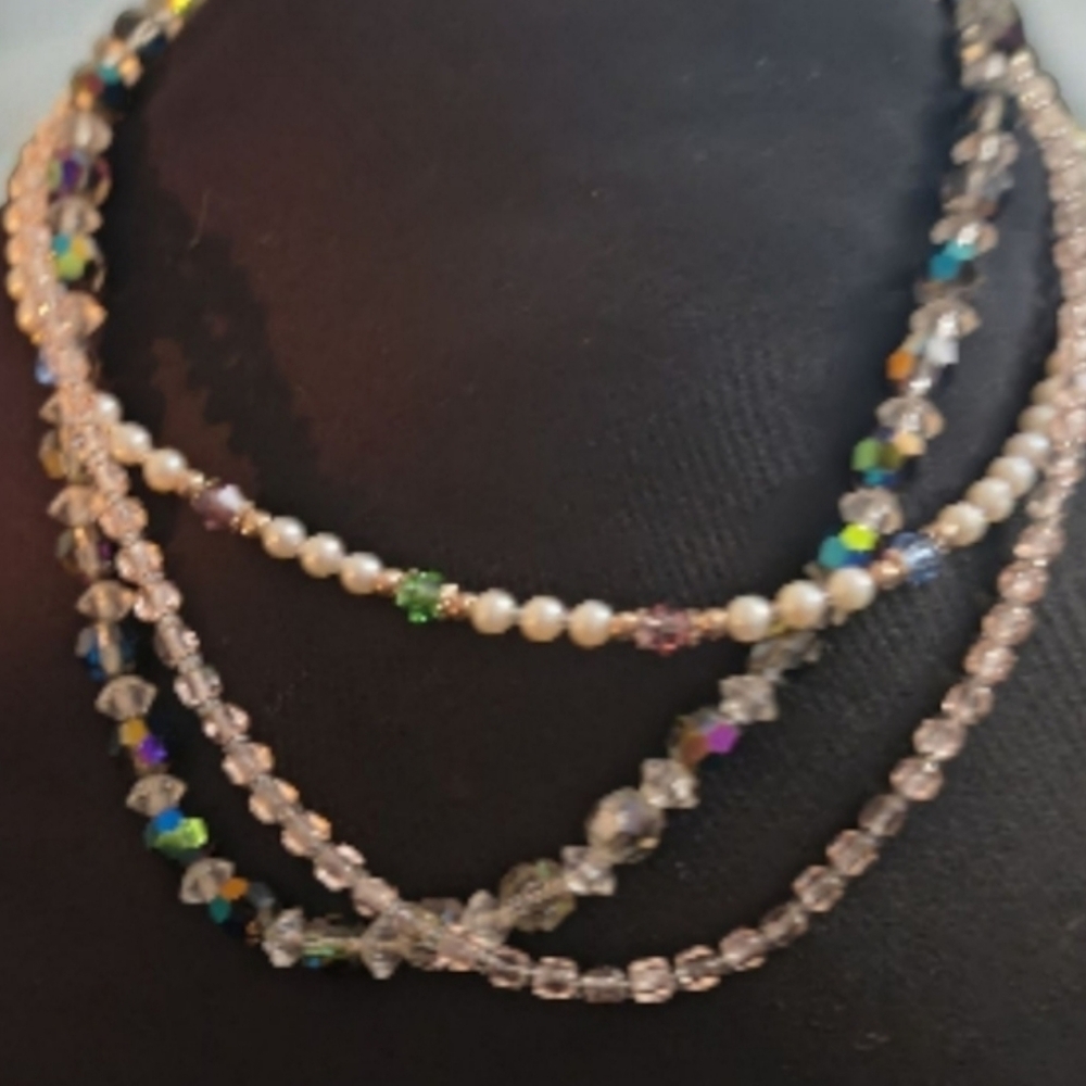 Bundle of 3 Vintage Beaded Necklaces Crystal Pearl Multicolor Jewelry